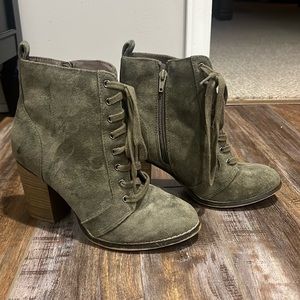 Green suede combat style heels. Size 8.